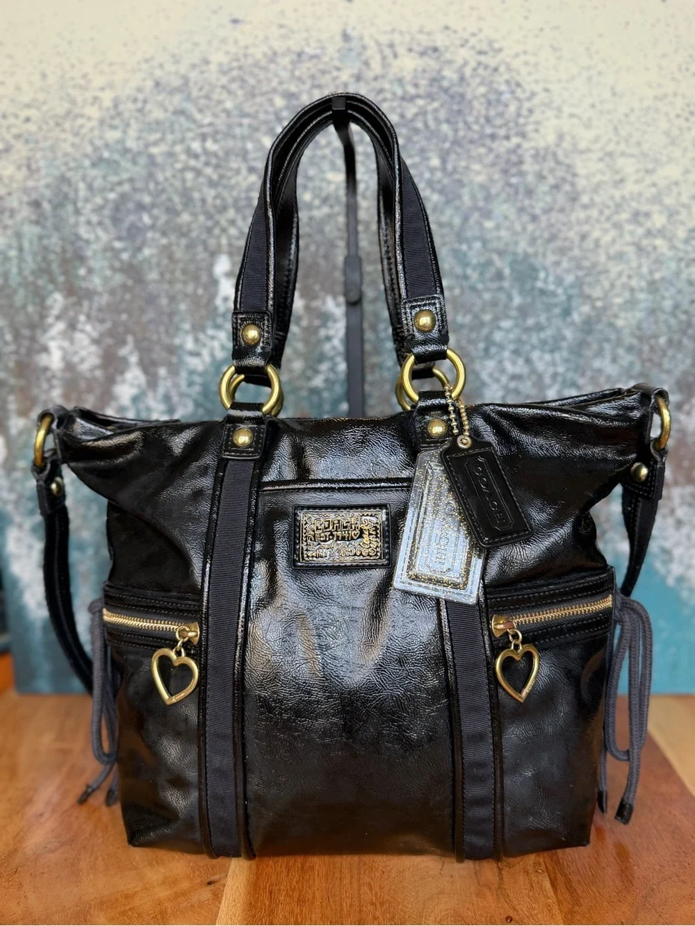 Coach Rare Archival Y2K Poppy Daisy Liquid Glass Patent‎ Shoulder Bag VGUC